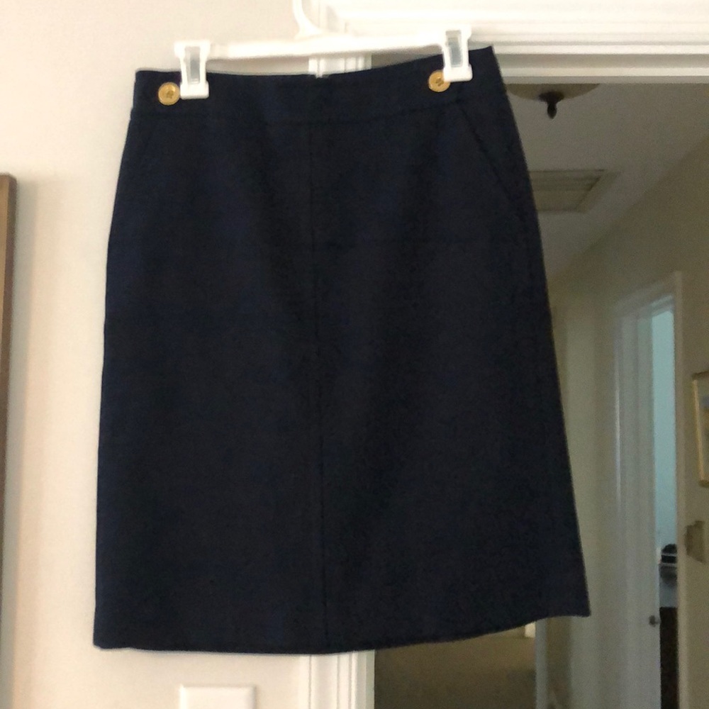 Talbots navy skirt with gold button detail